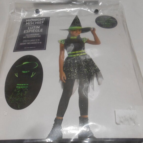 NEW GIRLS SZ XL 14-16 MIDNIGHT MISCHIEF WITCH HALLOWEEN COSTUME GLOW IN THE DARK - Picture 4 of 9